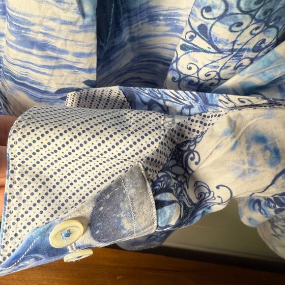 RARE: Bugatchi 3X Long Sleeve Button Up Shirt Blue White Venice Scene - Picture 8 of 11